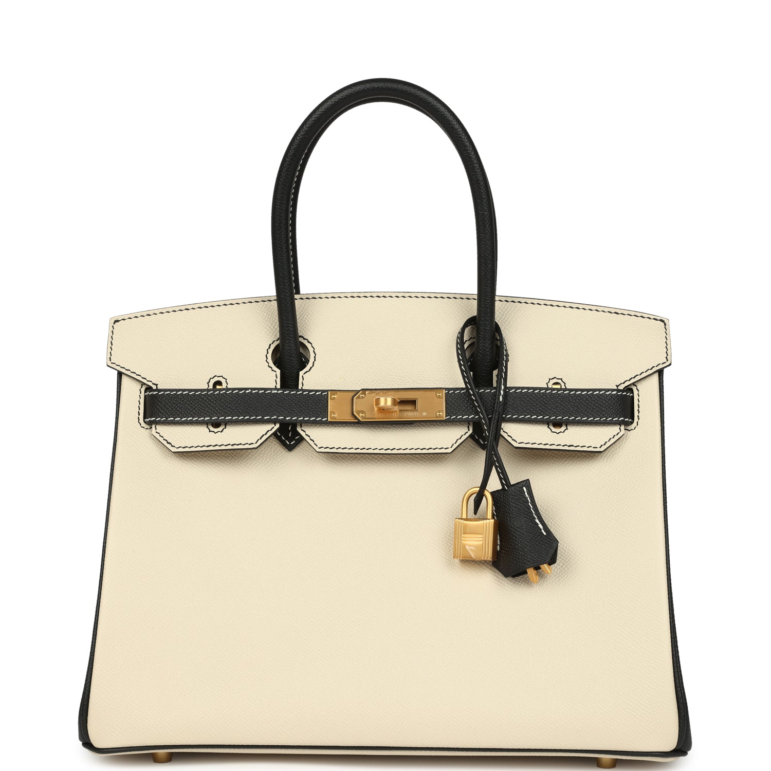 Hermès Special Order  Birkin 30 Craie and Black Epsom Brushed Gold Hardware