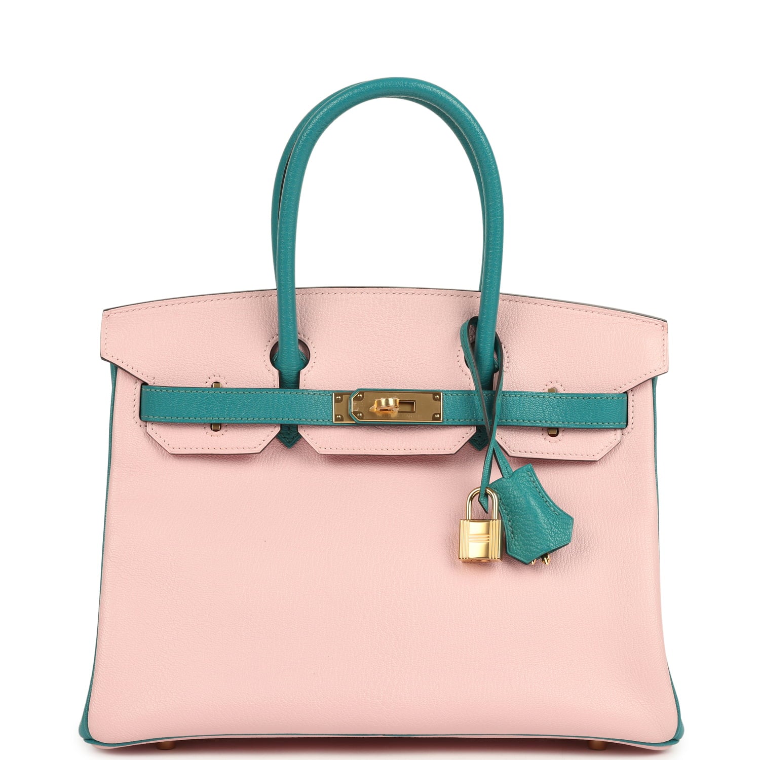 Hermès Special Order  Birkin 30 Rose Sakura and Bleu Paon Chevre Mysore Gold Hardware