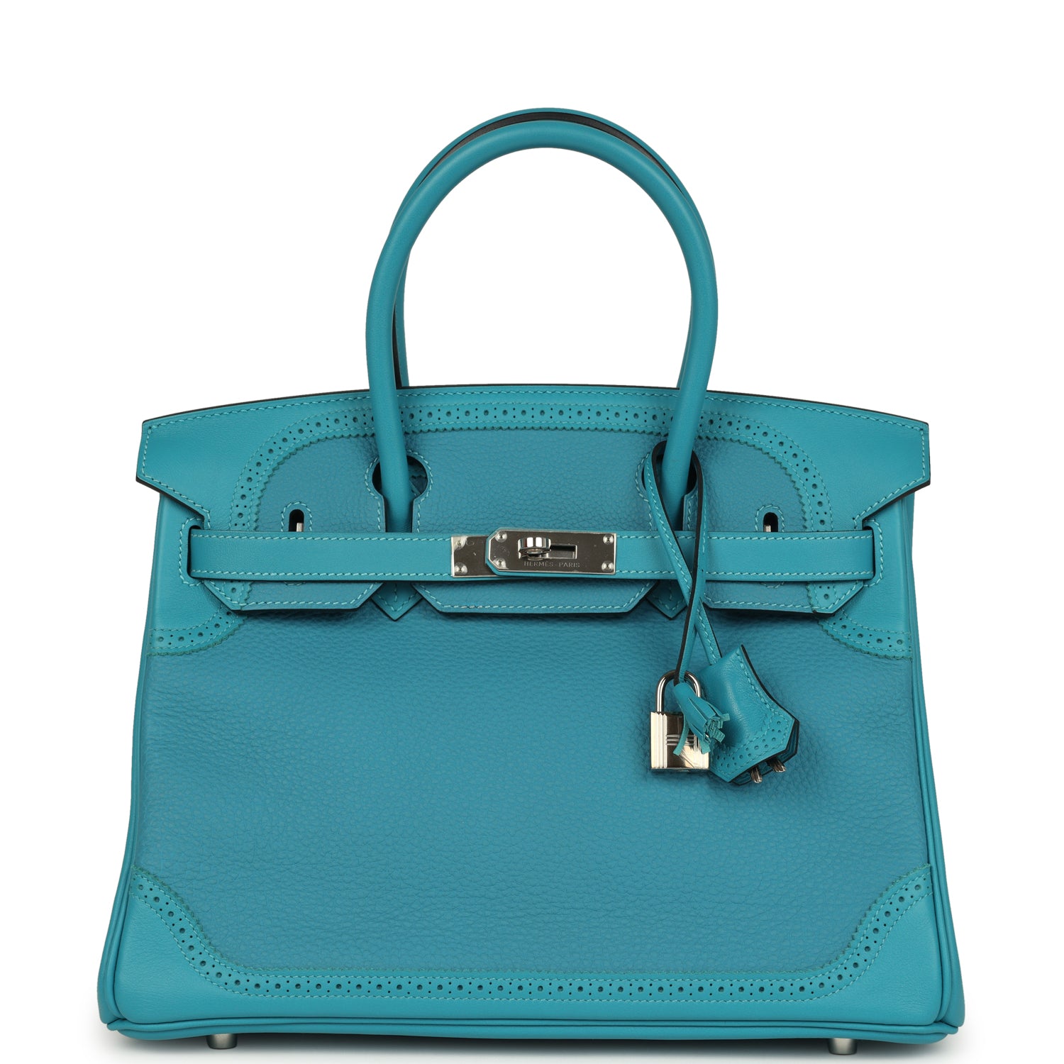 Hermes Birkin Ghillies 30 Turquoise Togo and Swift Palladium Hardware