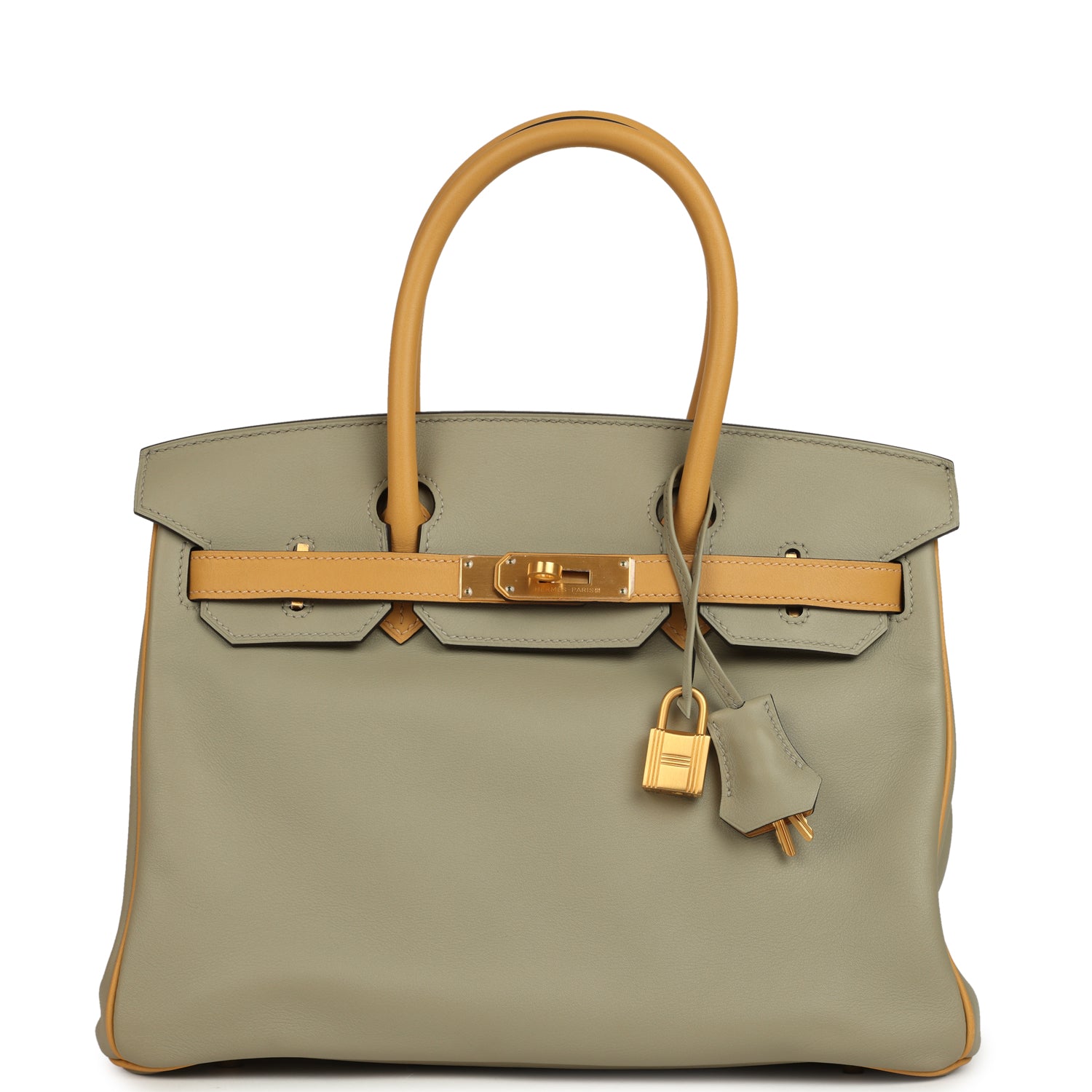 Hermès Special Order  Birkin 30 Gris Tourterelle and Paille Swift Brushed Gold Hardware