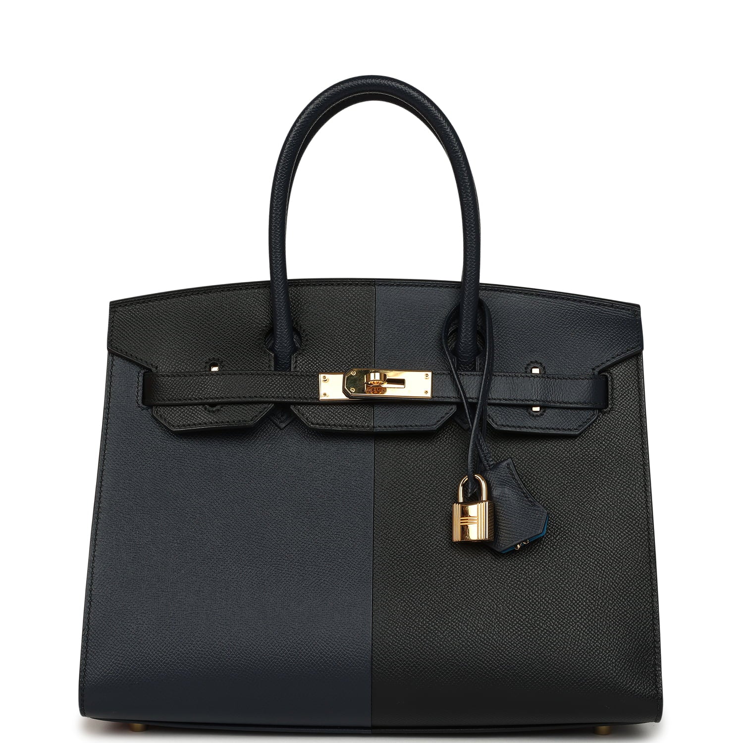 Hermes Casaque Birkin Sellier 30 Black and Bleu Indigo Epsom Gold Hardware