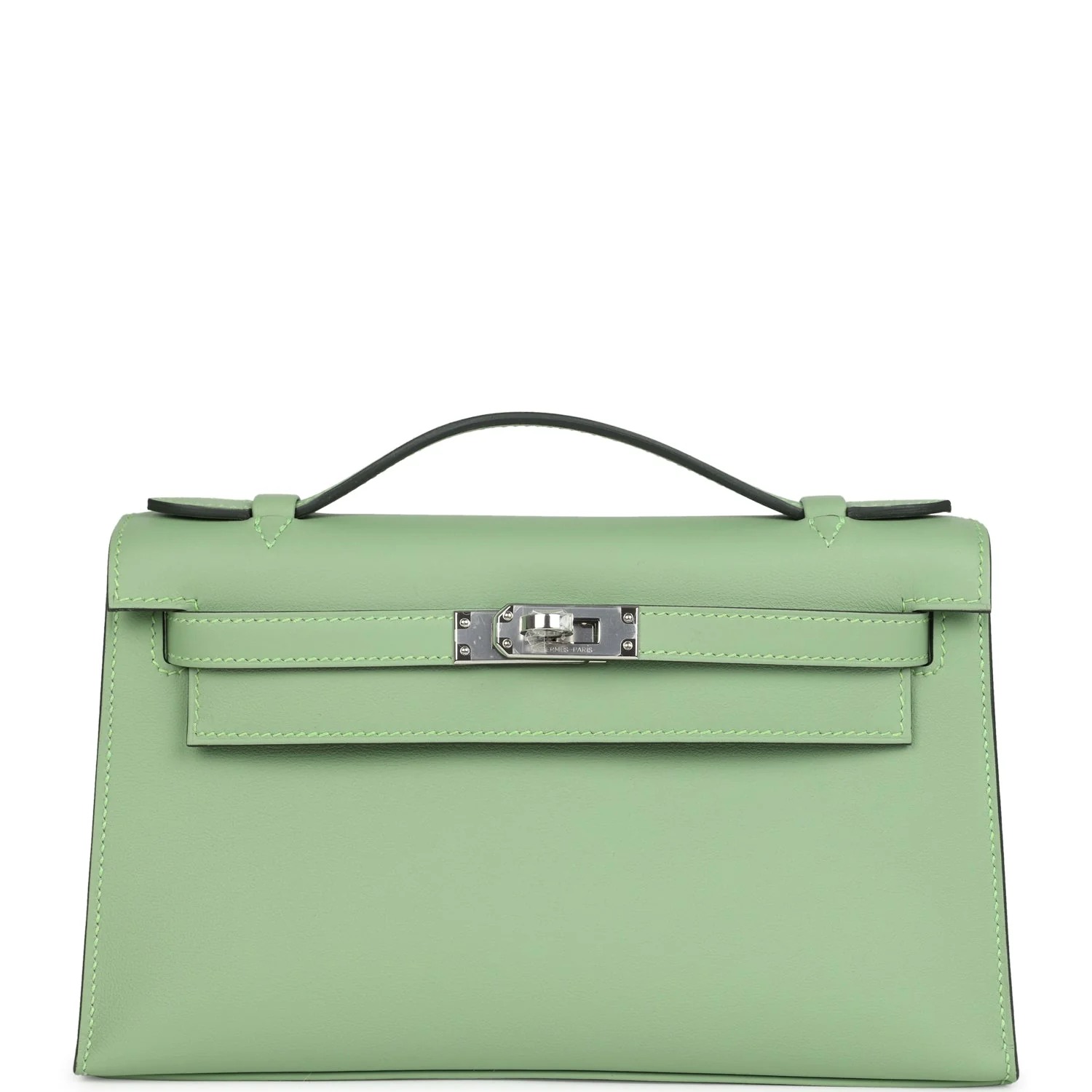 Hermès Kelly Pochette Vert Criquet Swift Palladium Hardware