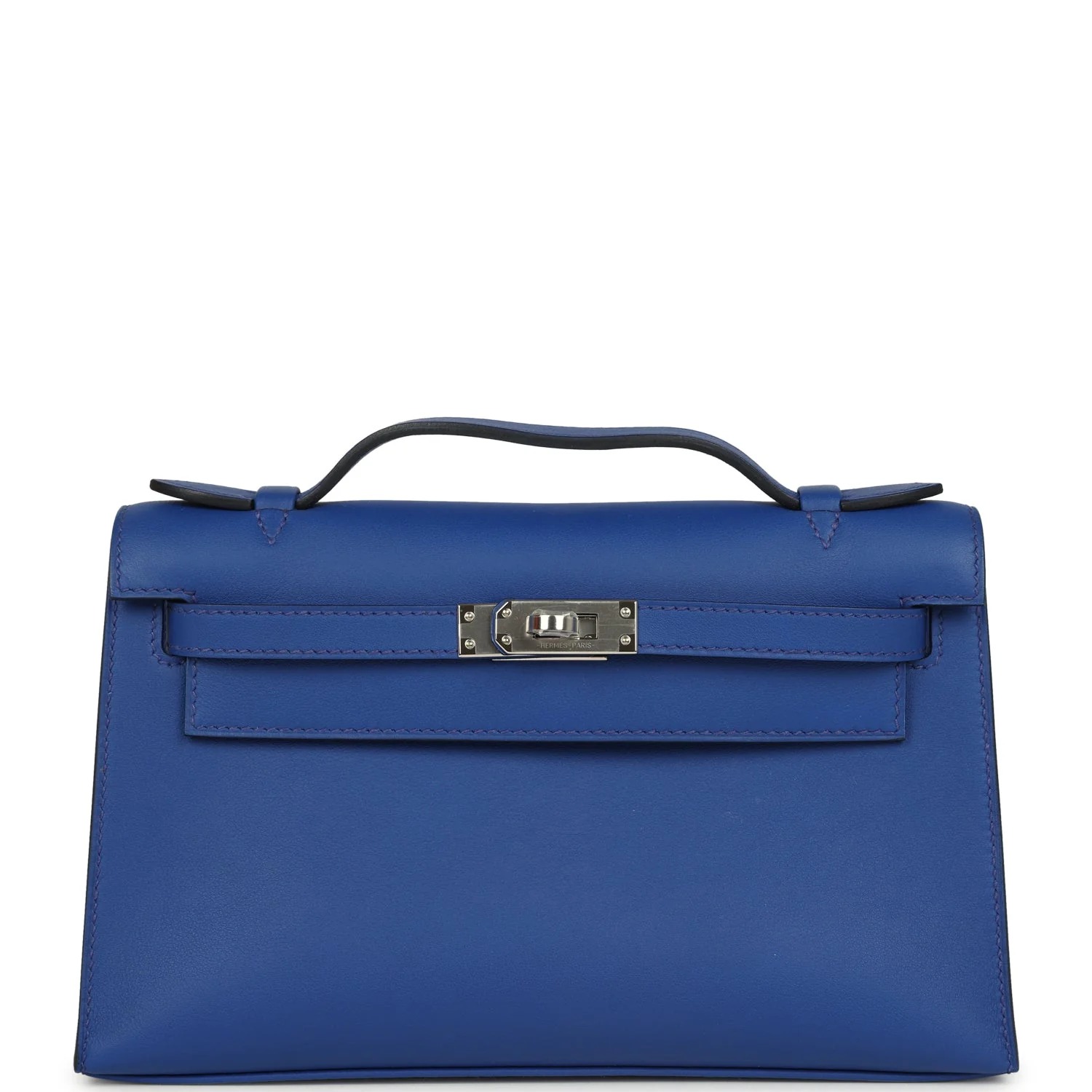 Hermès Kelly Pochette Bleu Royal Swift Palladium Hardware