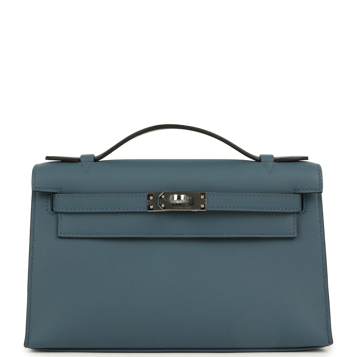 Hermes Kelly Pochette Bleu Tempette Swift Palladium Hardware