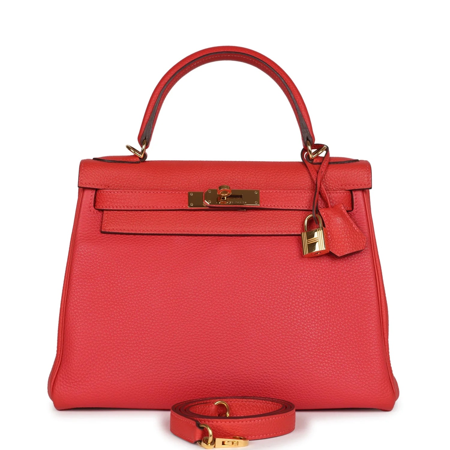 Hermès Kelly Retourne 28 Rouge Pivoine Togo Gold Hardware