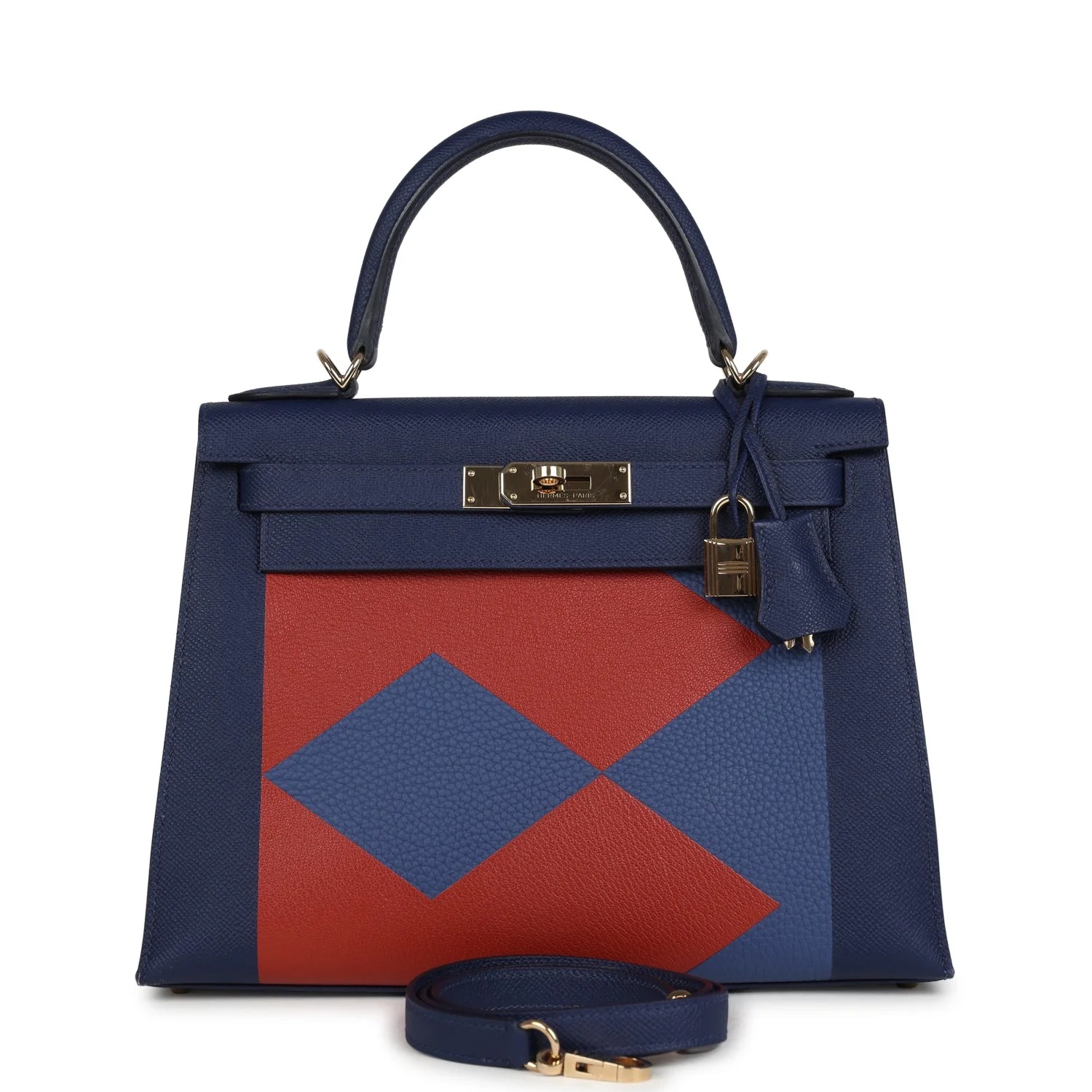 Hermès Special Order (HSS) Kellygraphie Kelly Sellier 28 "Lettre B" Bleu Nuit Epsom Permabrass Hardware