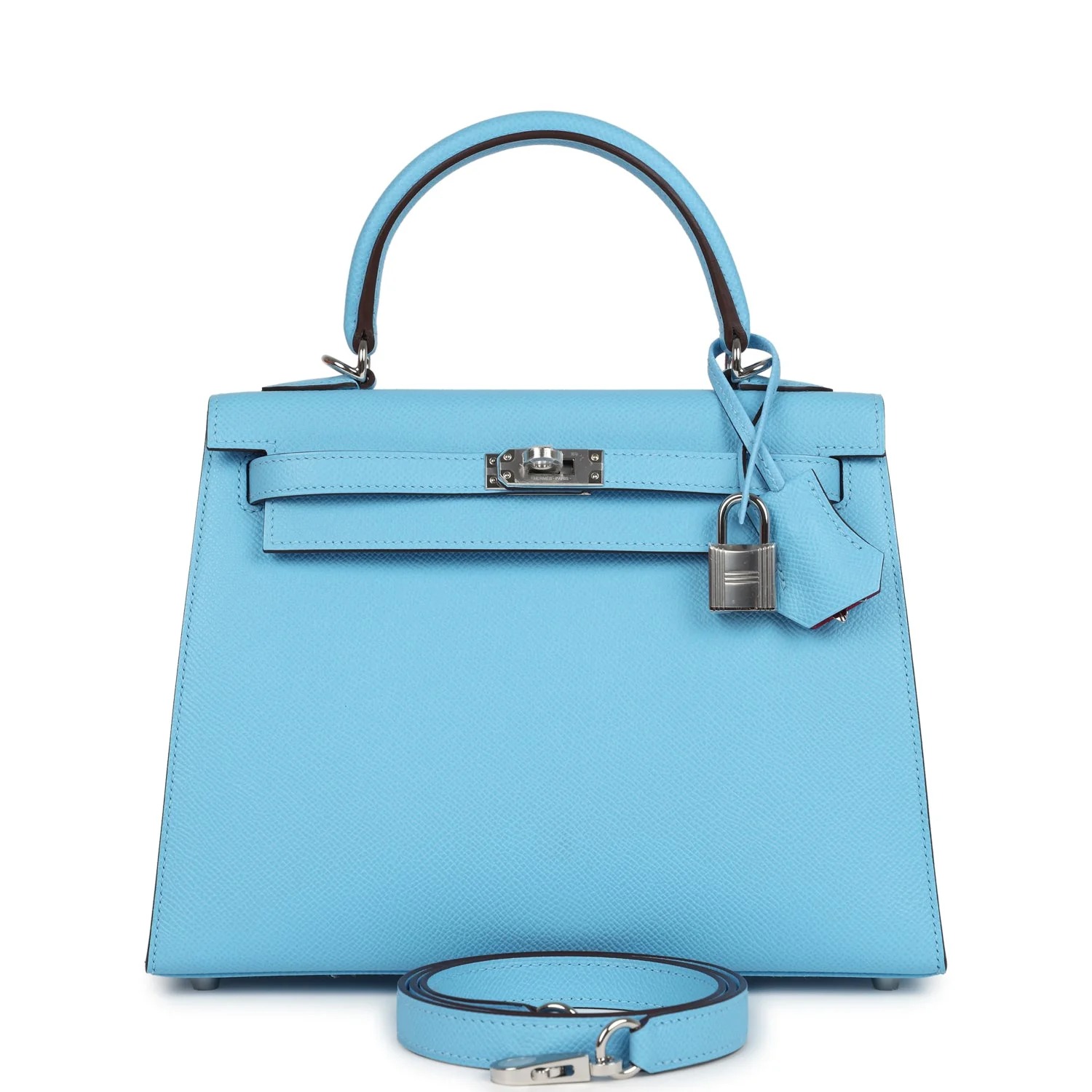 Hermes Special Order  Kelly Sellier 25 Bleu Celeste Verso Epsom Palladium Hardware