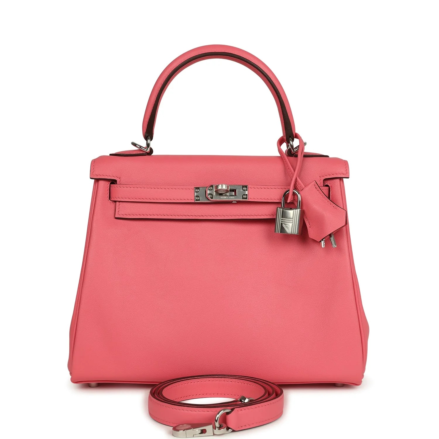 Hermès Kelly Retourne 25 Rose Azalee Swift Palladium Hardware