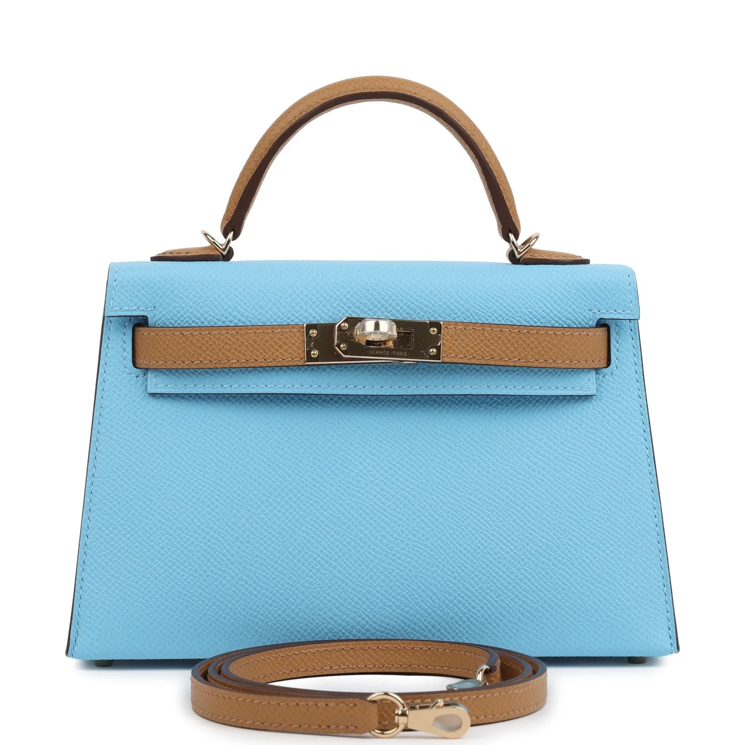 Hermès Special Order Kelly Sellier 20 Bleu Celeste and Biscuit Epsom Permabrass Hardware
