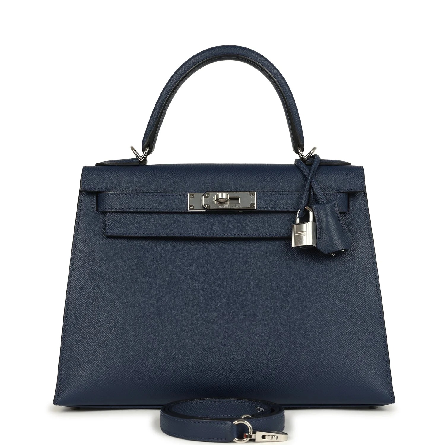 Hermès Kelly Sellier 28 Bleu Navy Epsom Palladium Hardware