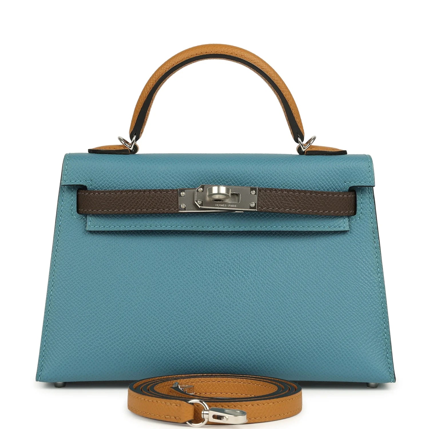 Hermès Kelly Sellier 20 Tri-color Blue Jean, Sesame and Ecorce Epsom Palladium Hardware