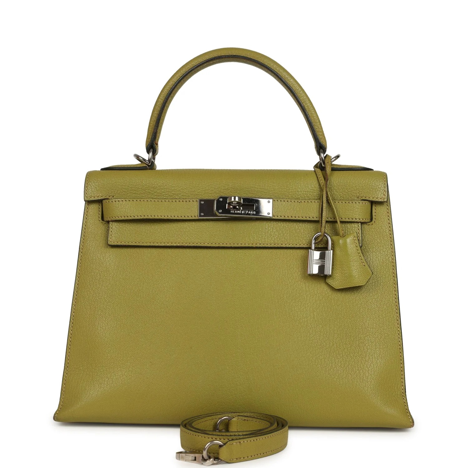 Hermès Kelly Sellier 28 Vert Chartreuse Chevre Mysore Palladium Hardware