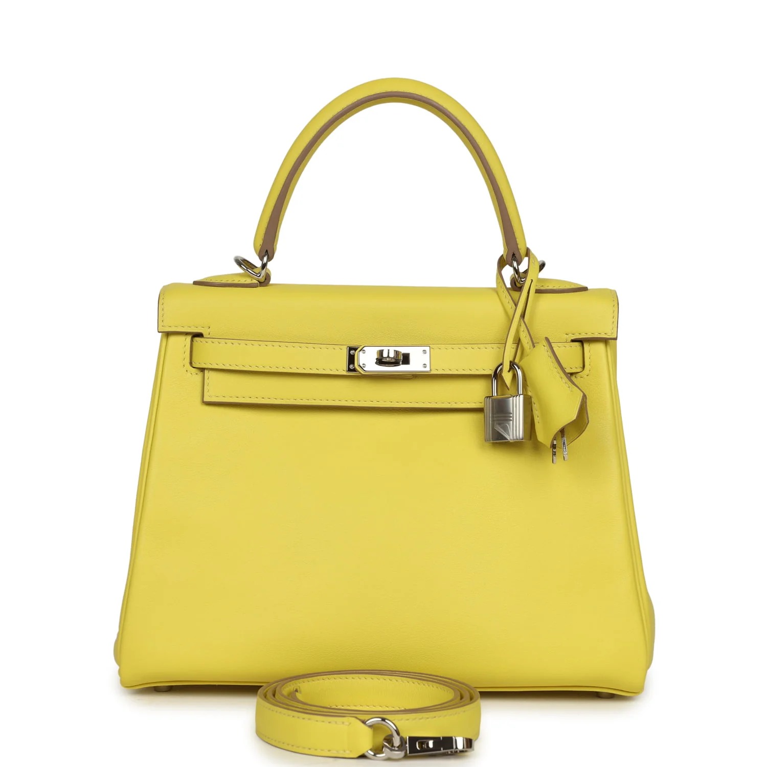 Pre-owned Hermès Kelly Retourne 25 Lime Swift Palladium Hardware