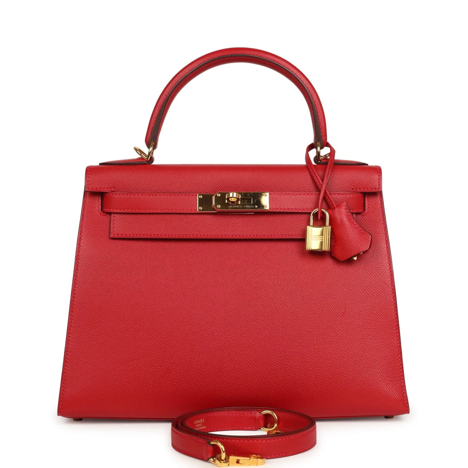 Hermès Kelly Sellier 28 Rouge Casaque Epsom Gold Hardware