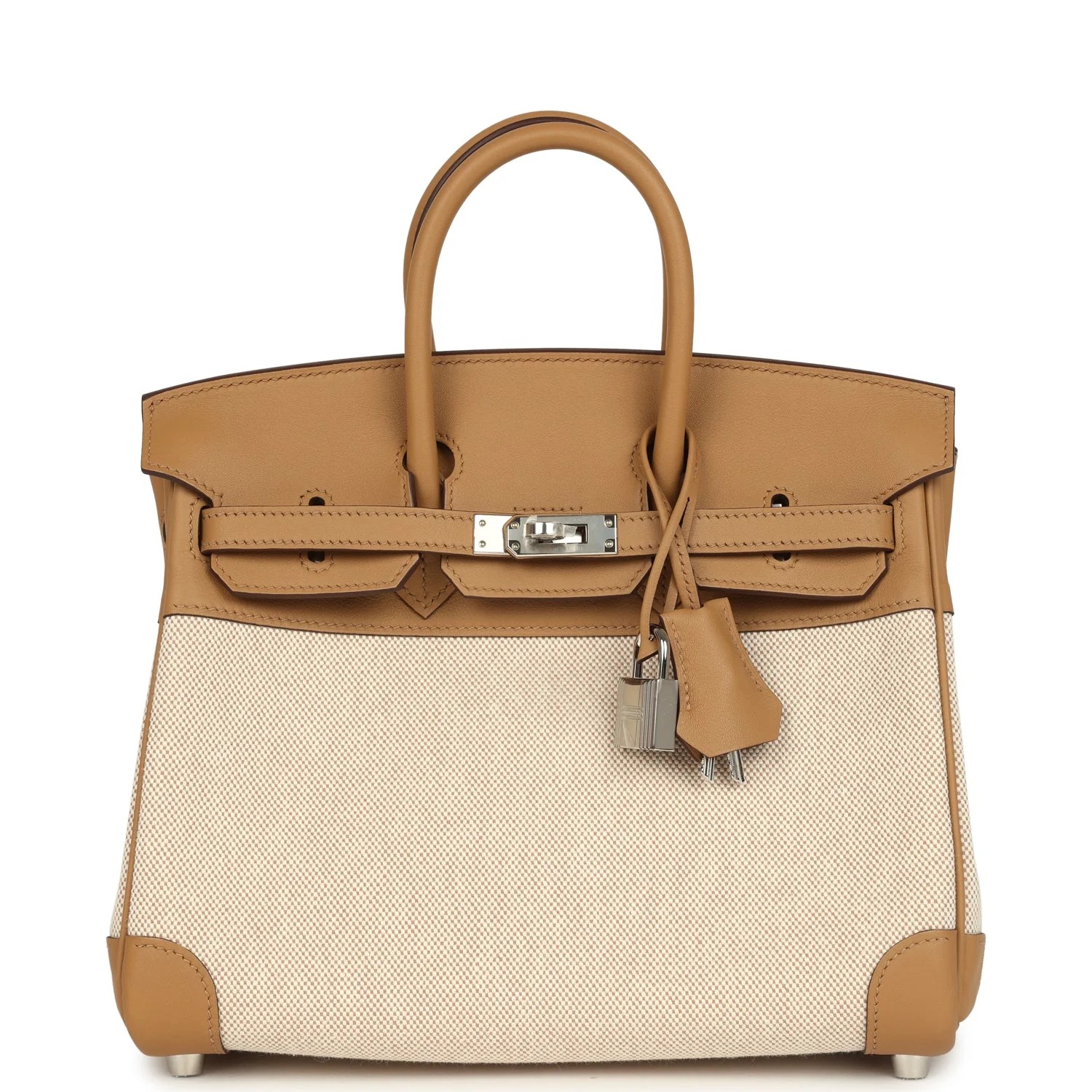 Hermès Birkin 25 Ecru and Beige Toile H Canvas and Biscuit Swift Palladium Hardware