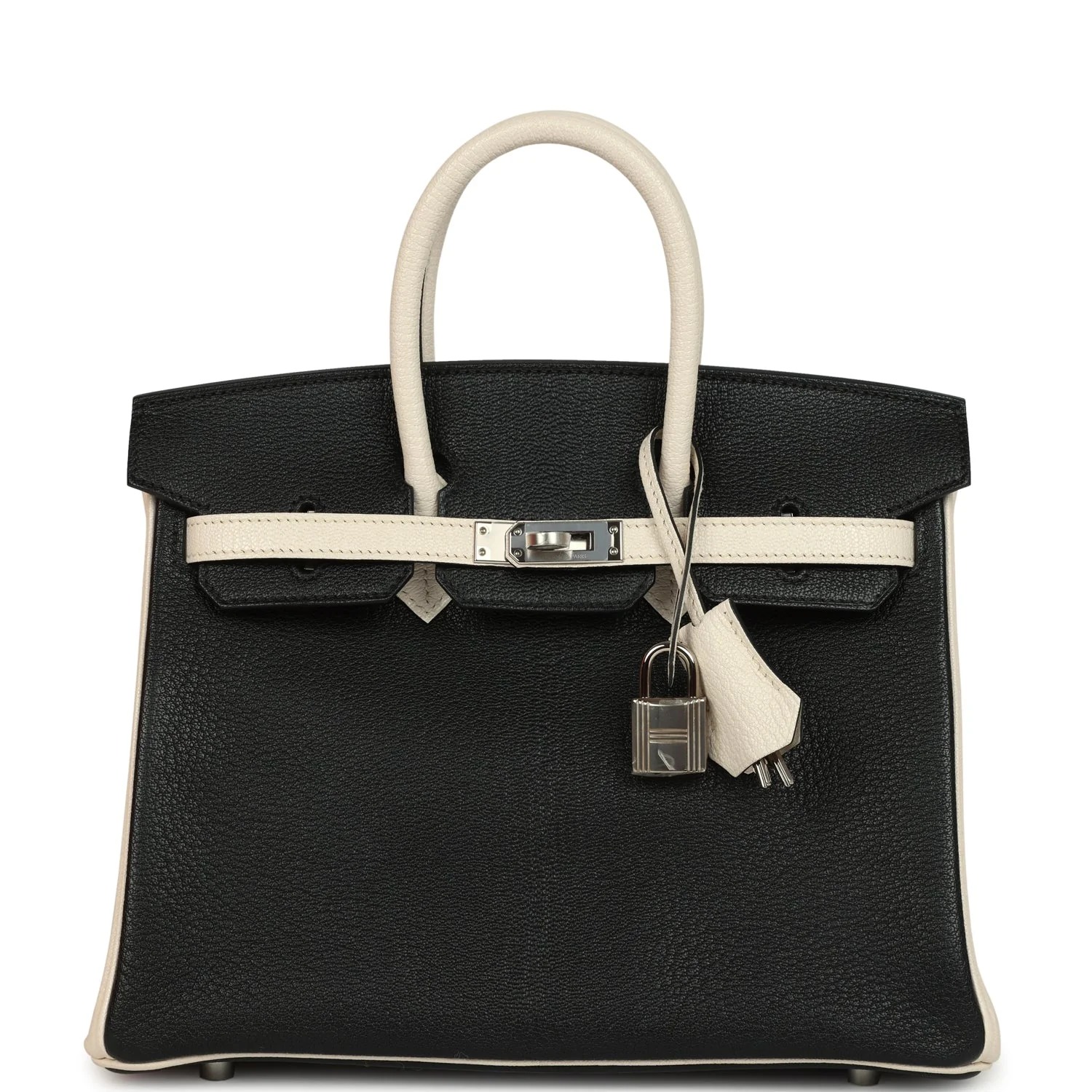 Hermès Special Order Birkin 25 Bi-Color Black and Nata Chevre Mysore Palladium Hardware