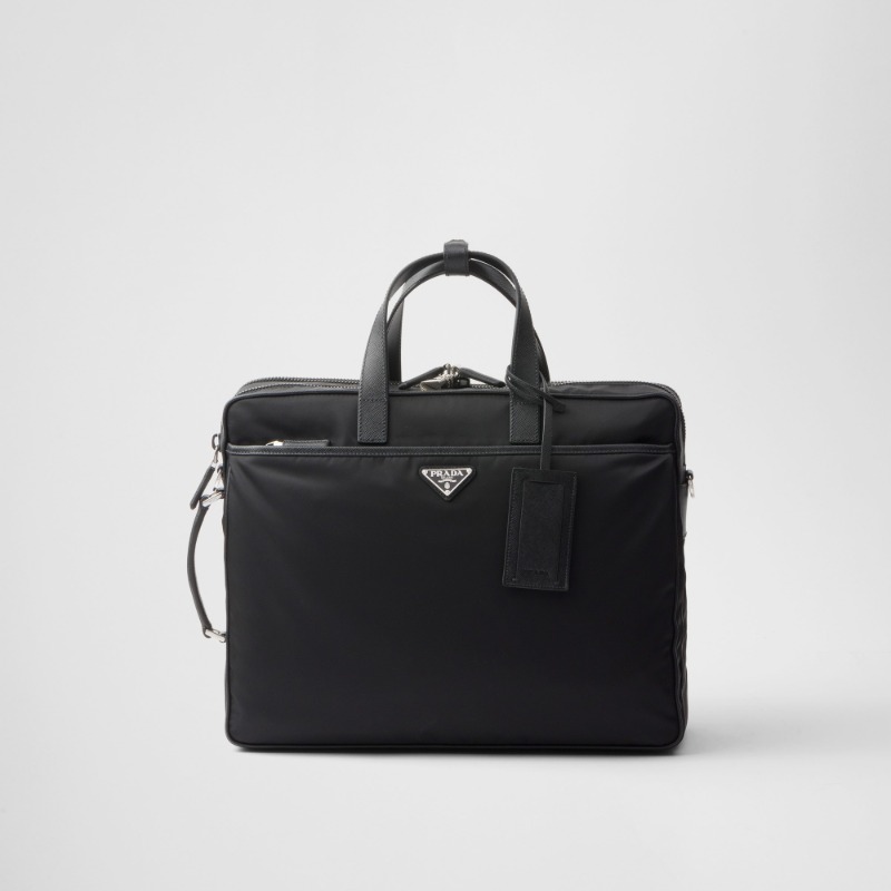 Re-Nylon and Saffiano leather briefcase